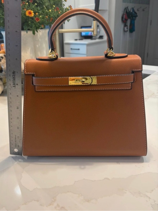 None Handbags - Brown Top Handle Structured Handbag with Gold Hardware